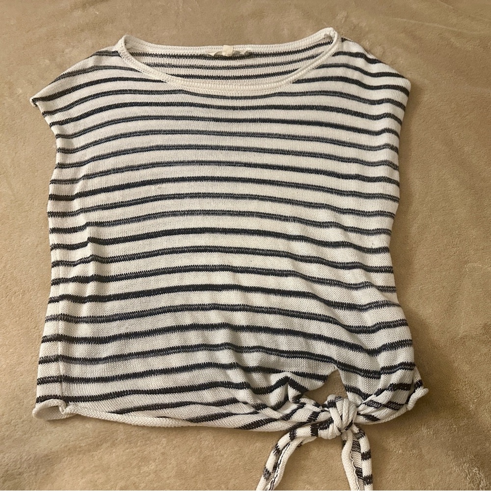 Lovestitch Navy and White Striped Tie-Front Sweater Tee
